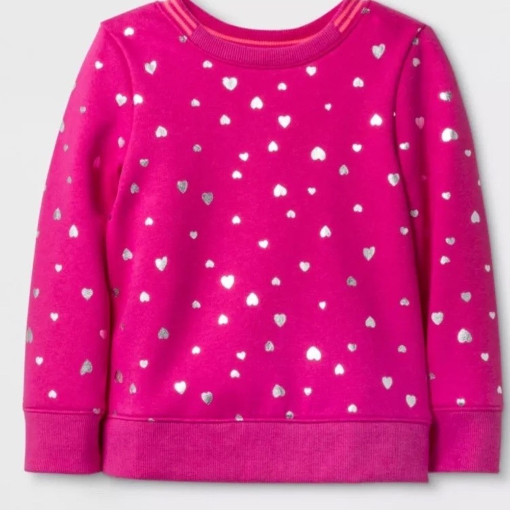 New CAT & JACK Pink Silver Heart Sweatshirt NWT